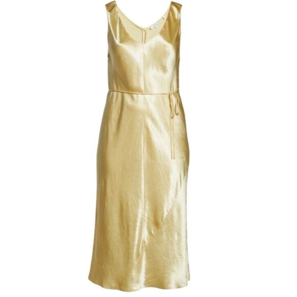 Vince Women's Double V-Neck Satin Slip Dress Sun Stone Gold Plus Size 3X NEW - Picture 2 of 6